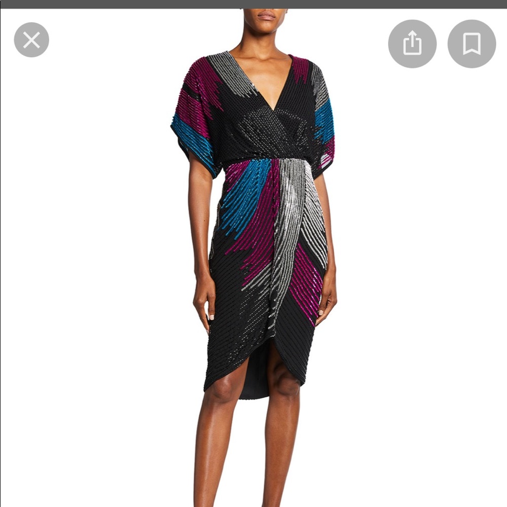 Aidan Mattox Black and Multicolor Sequin Midi Dress